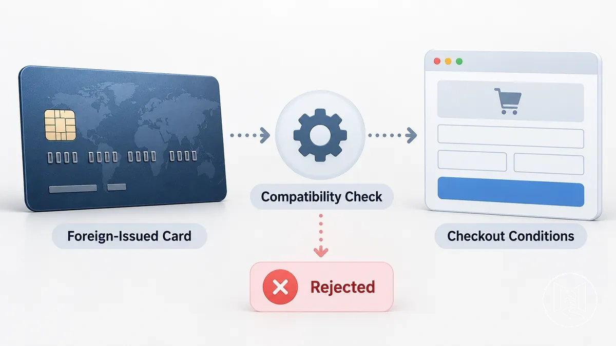 Foreign-issued payment card being checked by a Japanese online checkout