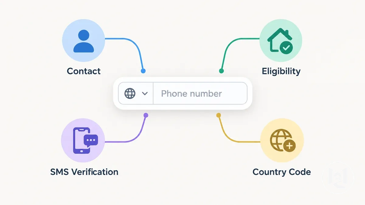 Champ de téléphone générique de validation montrant les fonctions de contact, d éligibilité et de vérification