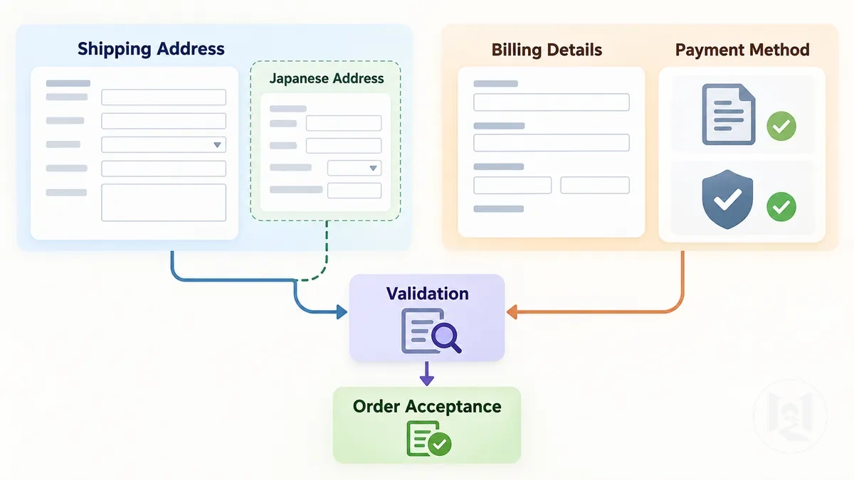 Adresse et informations de paiement à préparer pour la commande sur un site japonais