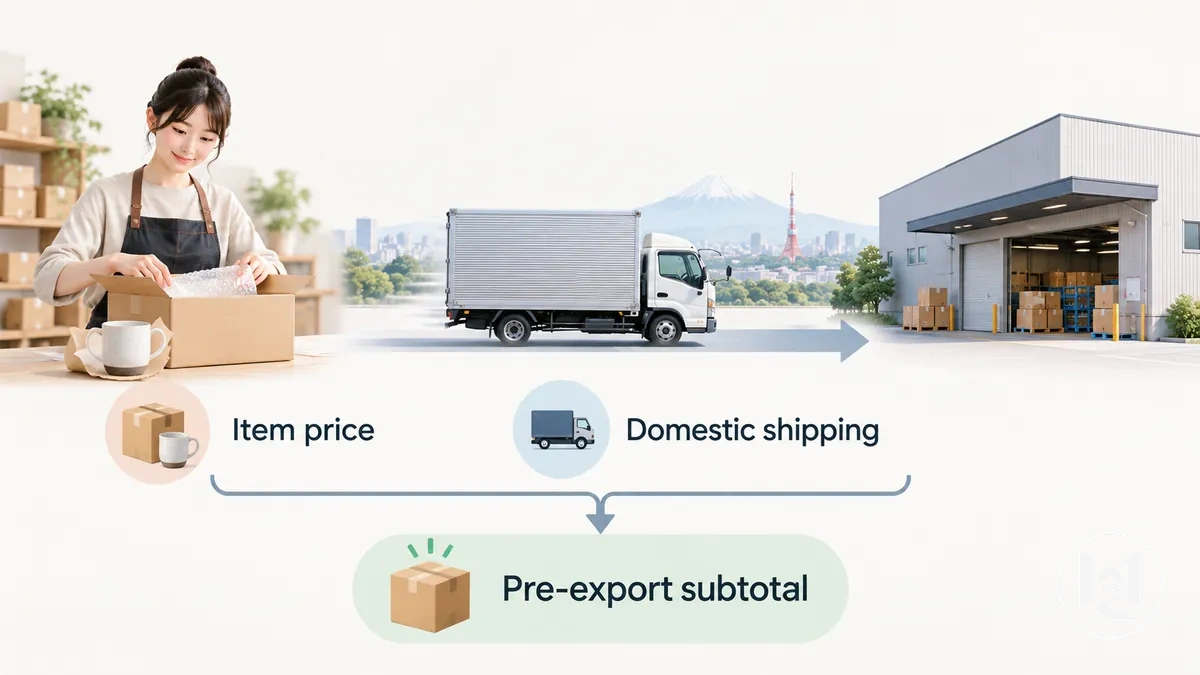 Ilustração do preço do item e do frete doméstico de um vendedor japonês para um endereço de entrega no Japão.