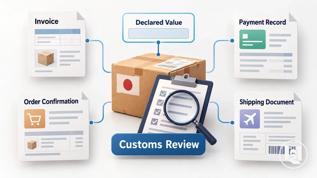 Documentos usados para verificar o valor declarado de uma encomenda do Japão